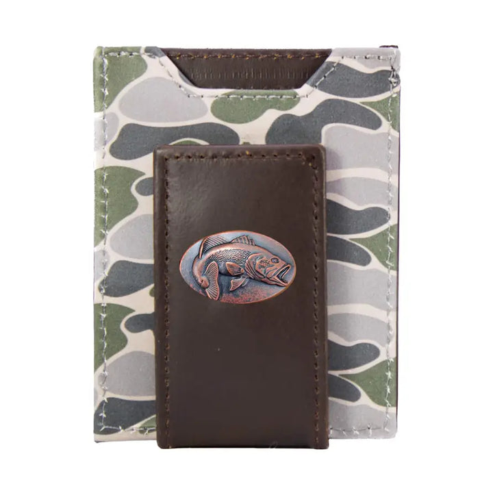 Green Old School Camo Front Pocket Wallet - Bass Concho