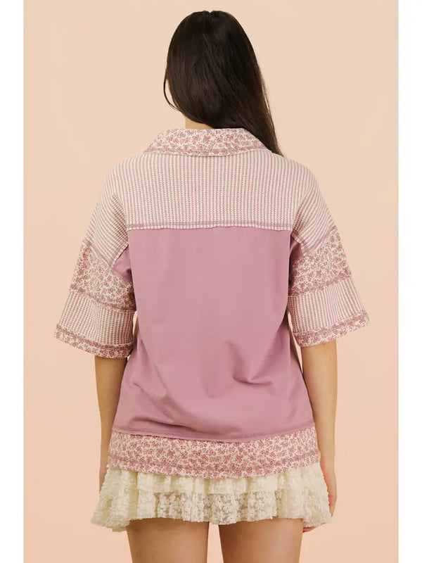 Oversized Collard Knit Top - Mauve
