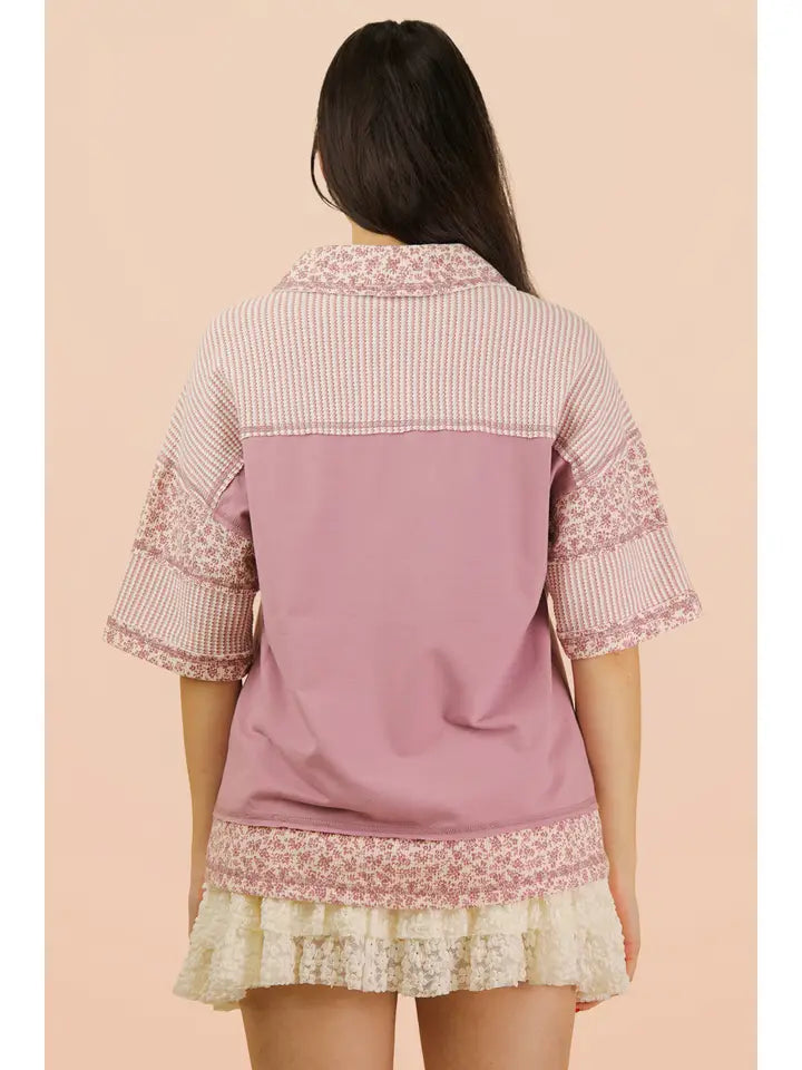 Oversized Collard Knit Top - Mauve