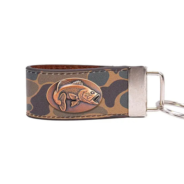 Brown Old School Camo Leather Loop Key Fob - Bass Concho