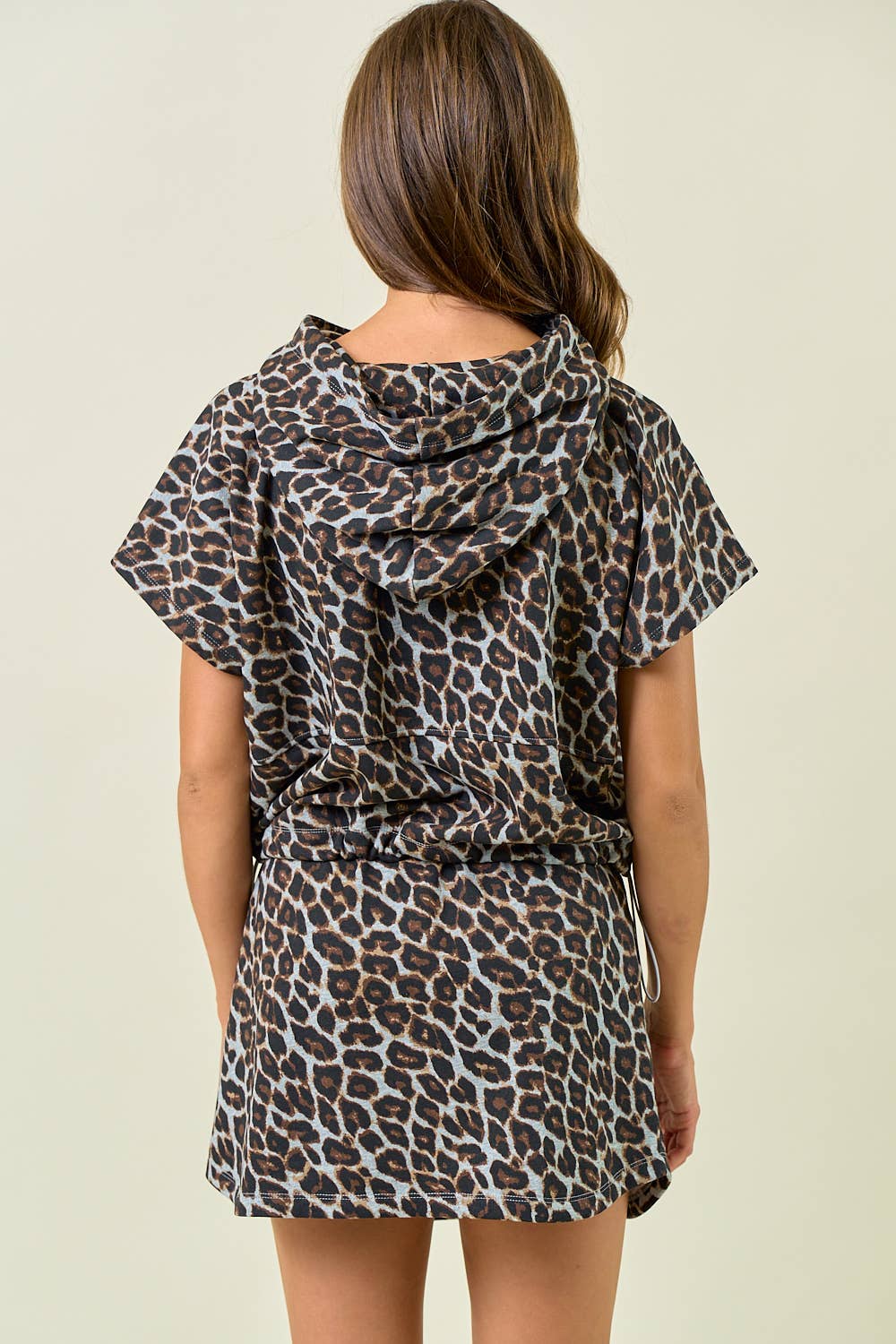 Oversized Terry Hoodie - Grey Leopard