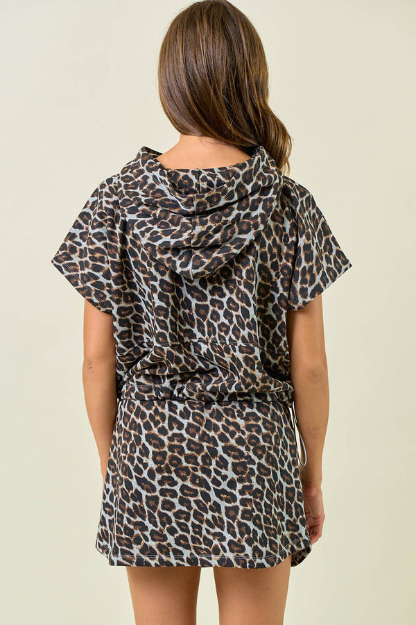 Oversized Terry Hoodie - Grey Leopard