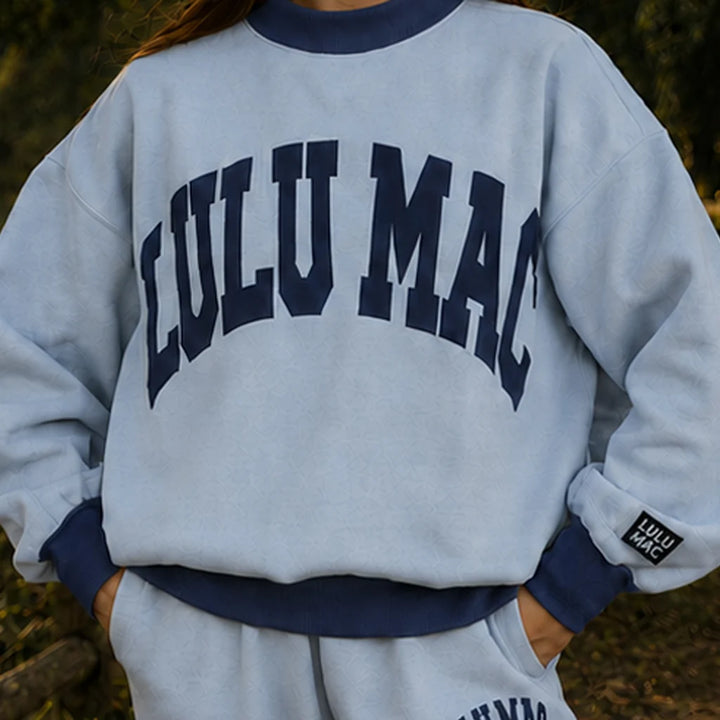 Puff Mock Neck Sweatshirt- Light Blue/Navy