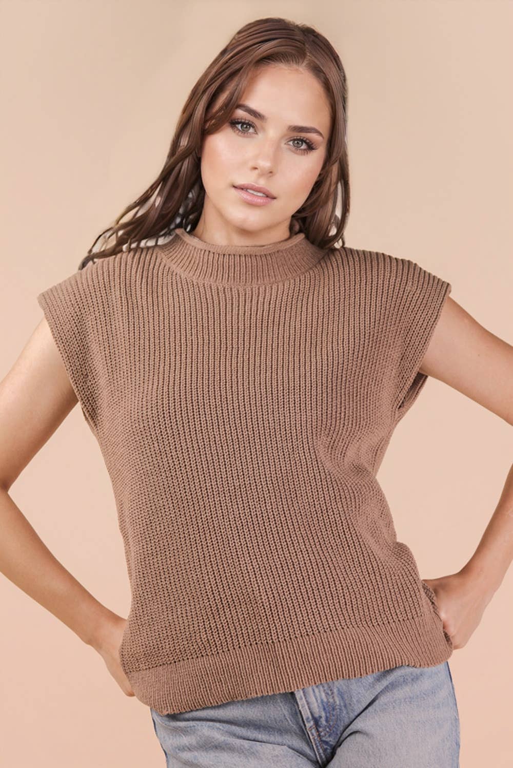 Oversized Soft Knit Sweater Vest - Mocha
