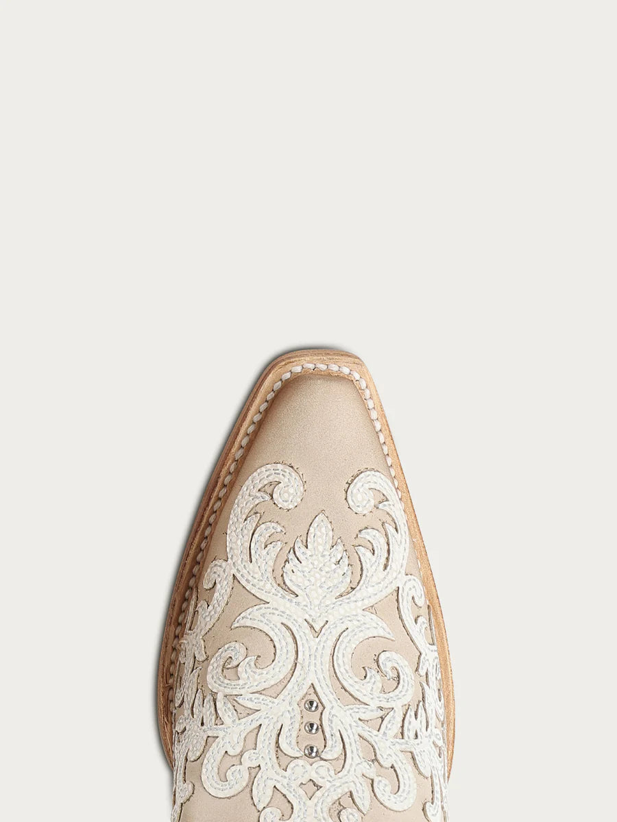 Women's Bone Overlay Embroidery and Studs Snip Boot