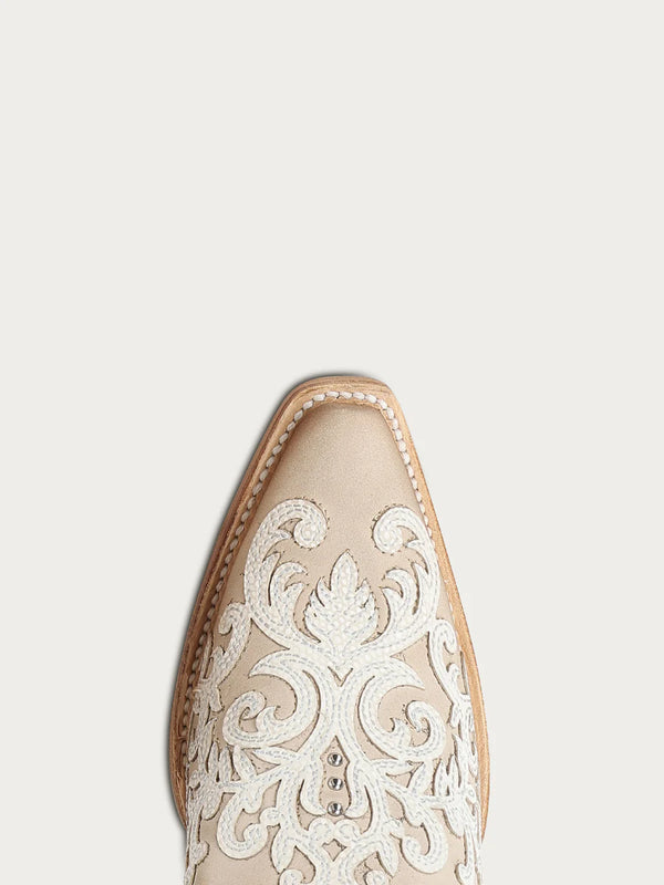 Women's Bone Overlay Embroidery and Studs Snip Boot