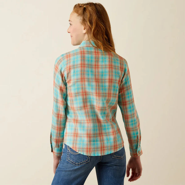 Ariat Girl's Edan Blue Plaid Snap Shirt