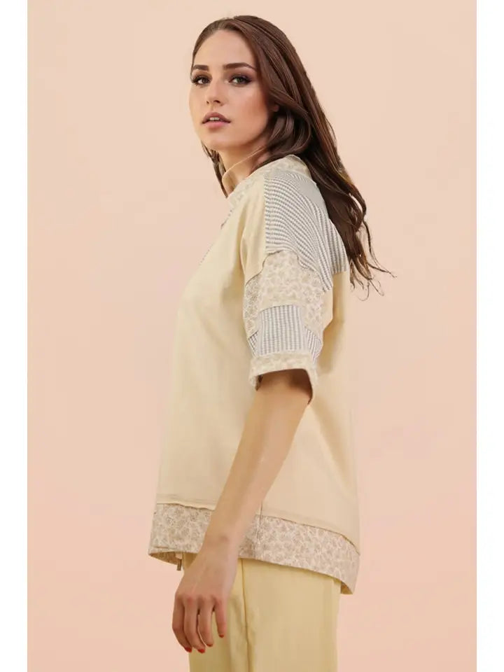 Oversized Collard Knit Top - Natural