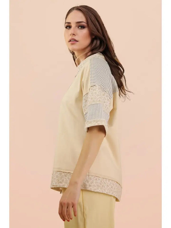 Oversized Collard Knit Top - Natural