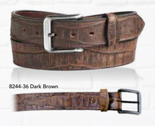 Port Leon - 1.5” Dark Brown Embossed Gator Skin Scalloped Overlay