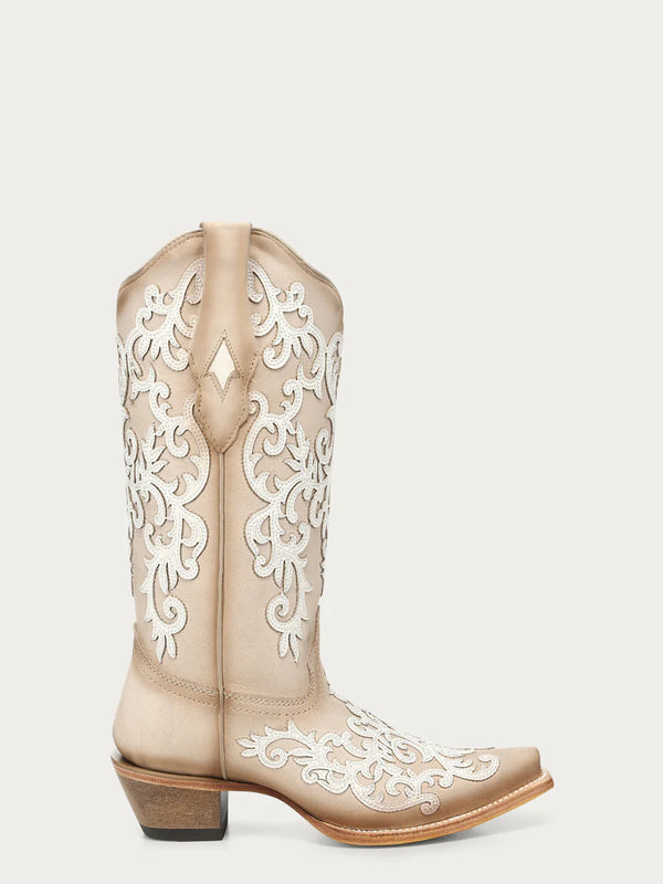 Women's Bone Overlay Embroidery and Studs Snip Boot