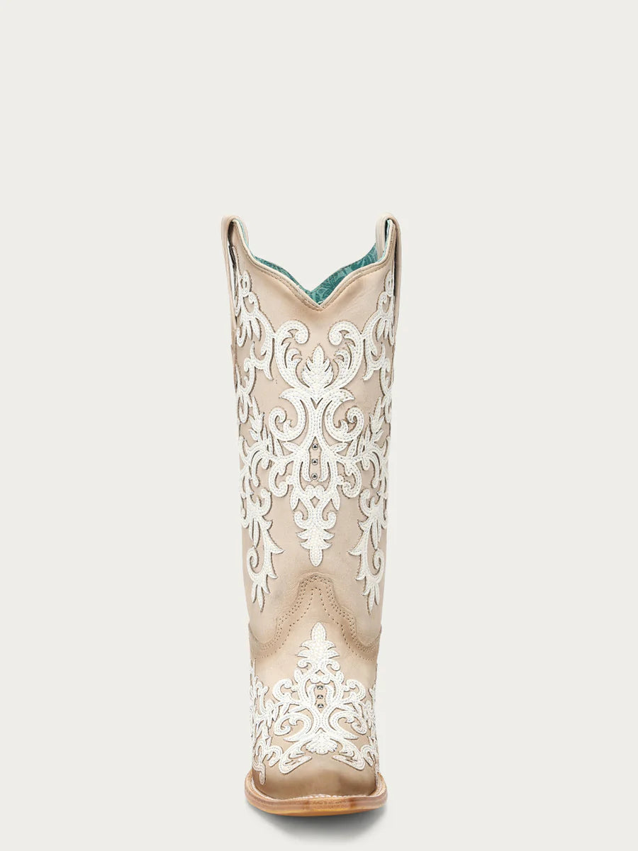 Women's Bone Overlay Embroidery and Studs Snip Boot