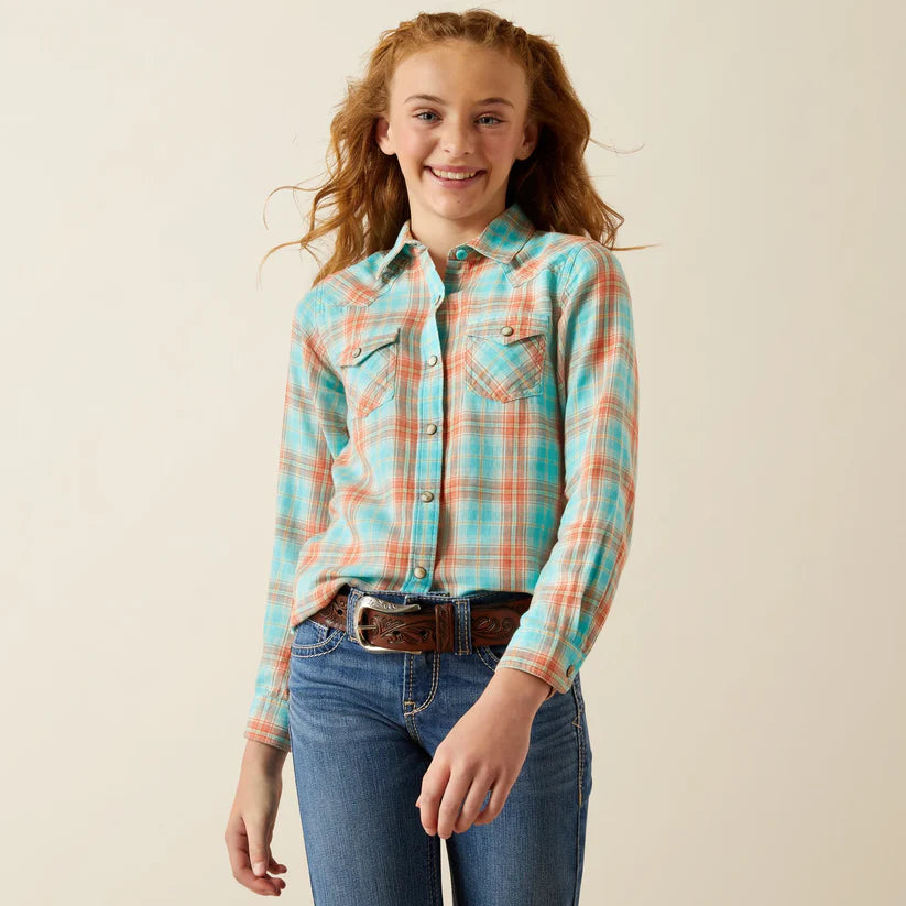 Ariat Girl's Edan Blue Plaid Snap Shirt