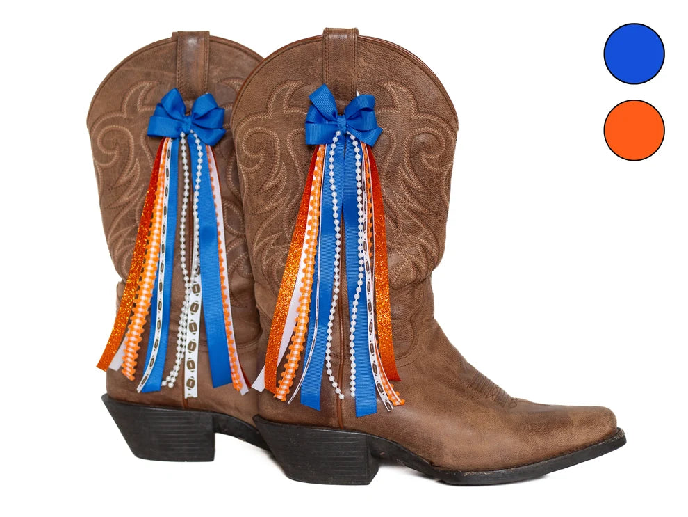 Game Day Boot Ties – Blue & Orange Football Bow Set