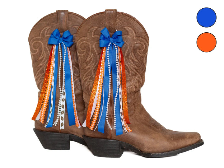 Game Day Boot Ties – Blue & Orange Football Bow Set