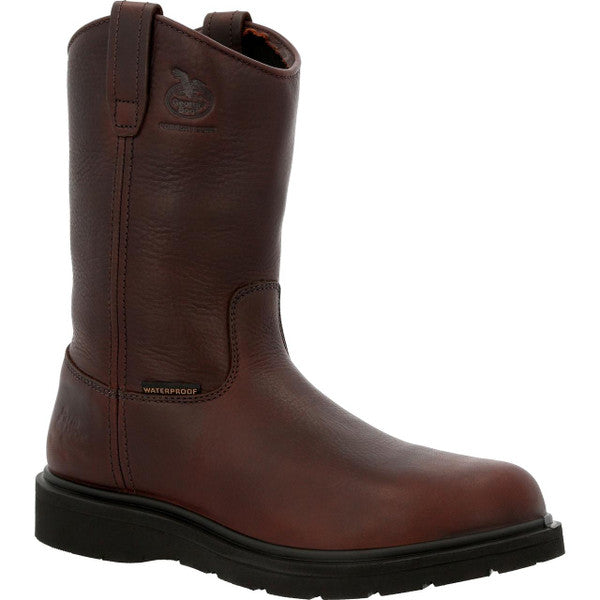 Georgia Boot Wellington 11" Brown Waterproof Suspension Wedge Pull-On Boot