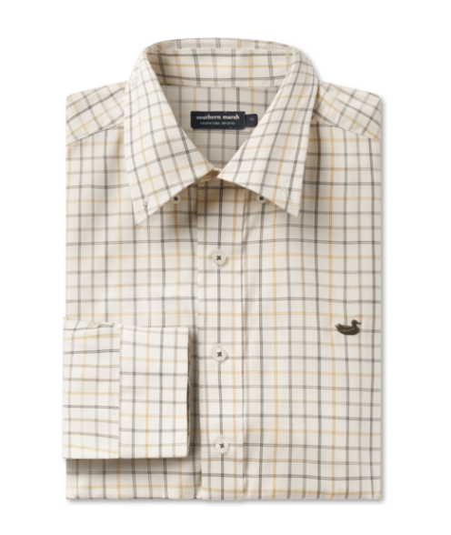 Chateau Windowpane Dress Shirt- Oatmeal & Stone Brown
