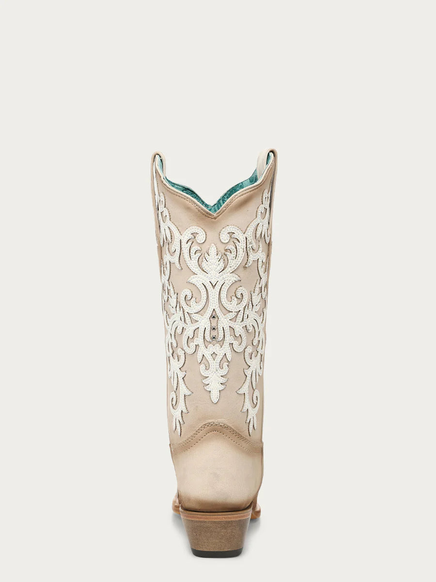Women's Bone Overlay Embroidery and Studs Snip Boot
