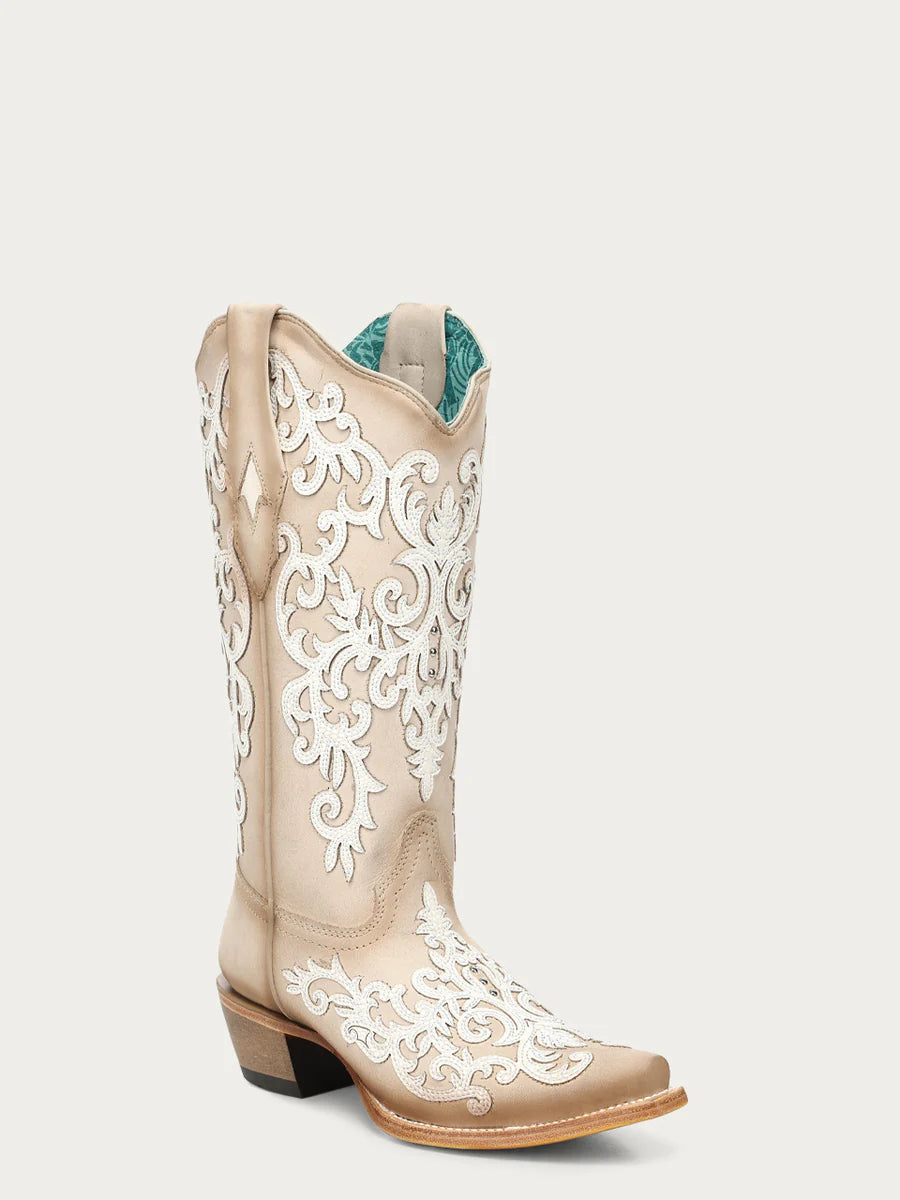 Women's Bone Overlay Embroidery and Studs Snip Boot