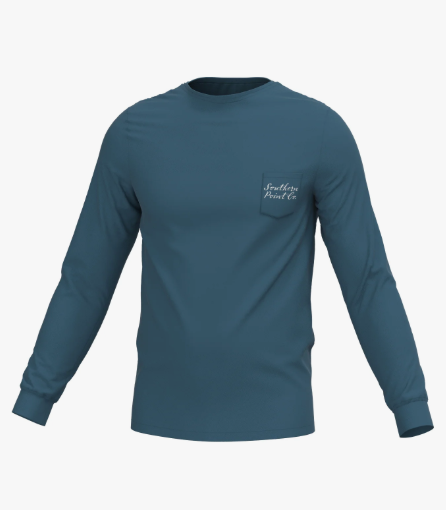 Cupped Ducks Long Sleeve Pocket Tee - Mallard Blue