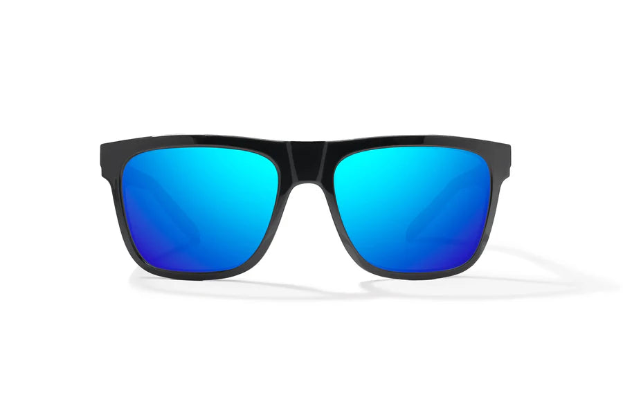 Hopedale Gloss Black with Blue Mirror Glass Lenses