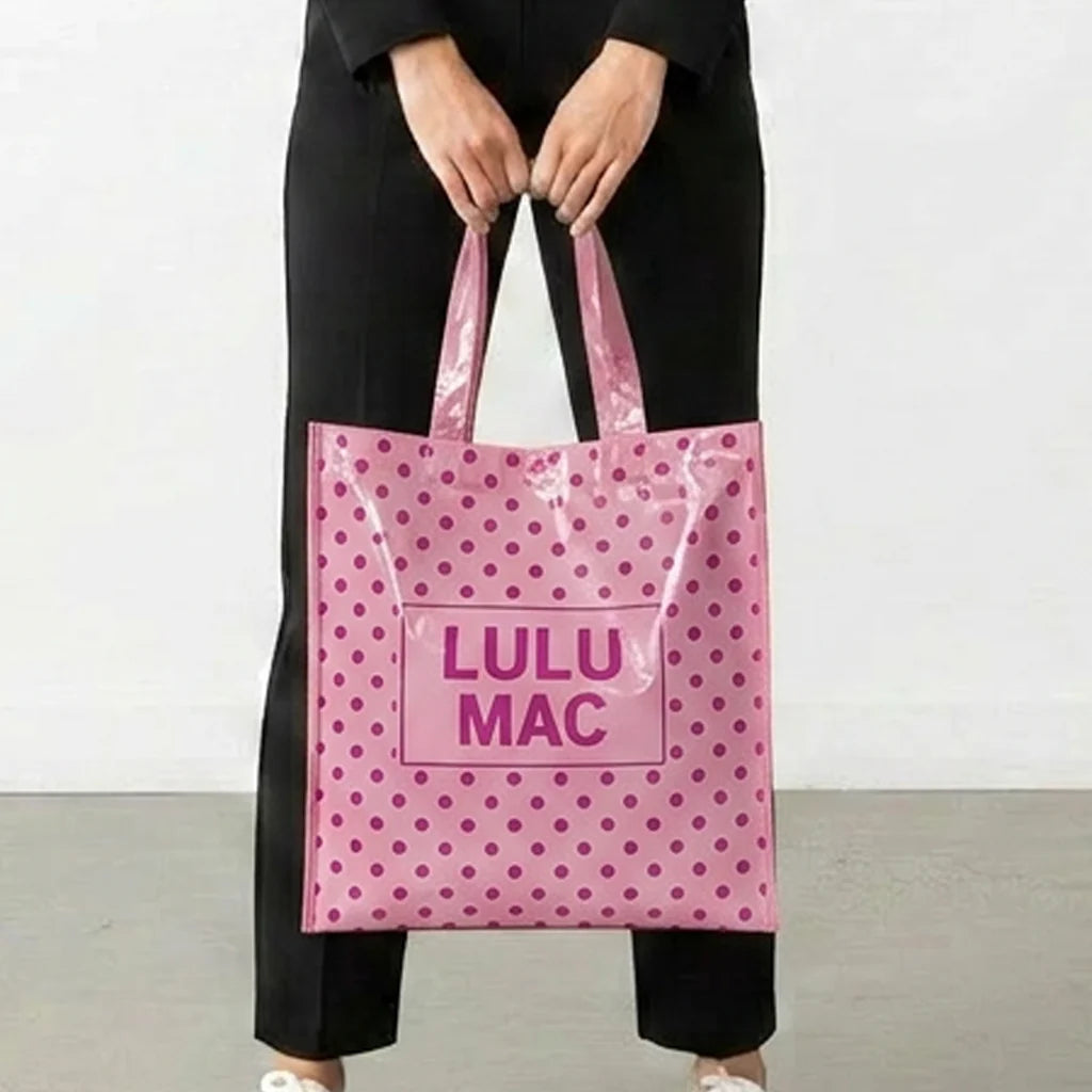 Reusable Tote - Light Pink with Hot Pink Dots