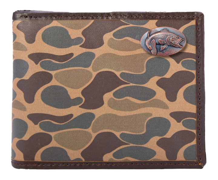 Bass Men's Bifold Old School Camo Leather Wallet