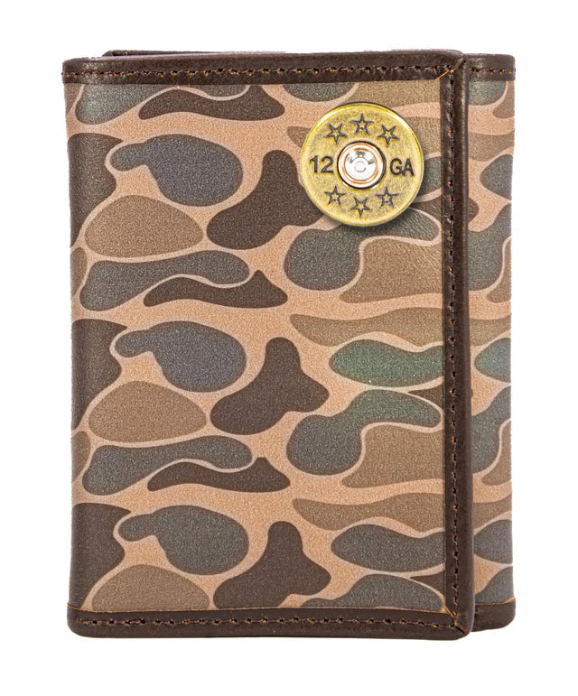 Shotshell Men's Trifold Old School Camo Leather Wallet