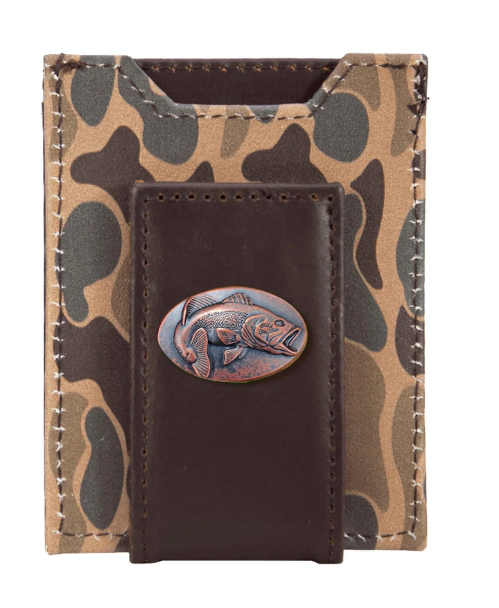 Bass Men's Magnetic Front Pocket Old School Camo Leather Wallet