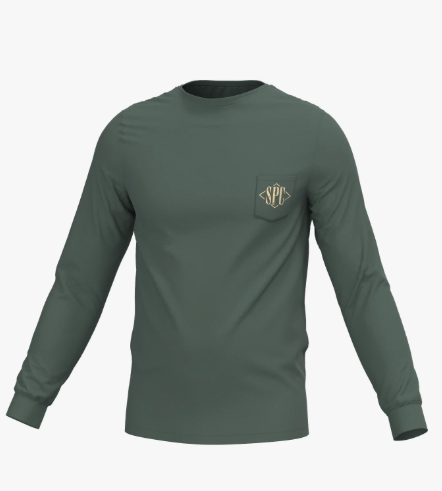 Diamond Quail Long Sleeve Pocket Tee - Duck Green