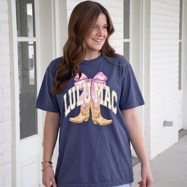 Lulu Mac Comfort Colors Tee Stripes Boots Navy