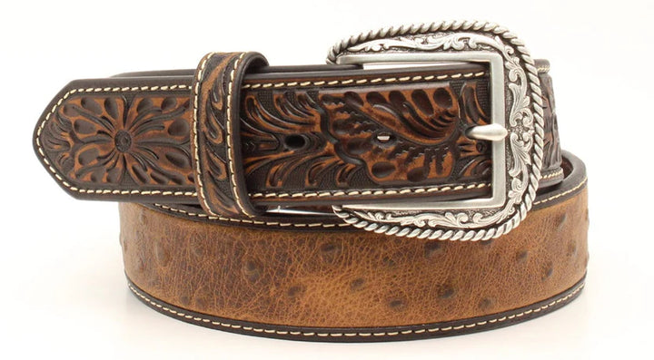 Ariat Men's Brown Ostrich Print Tooled Belt
