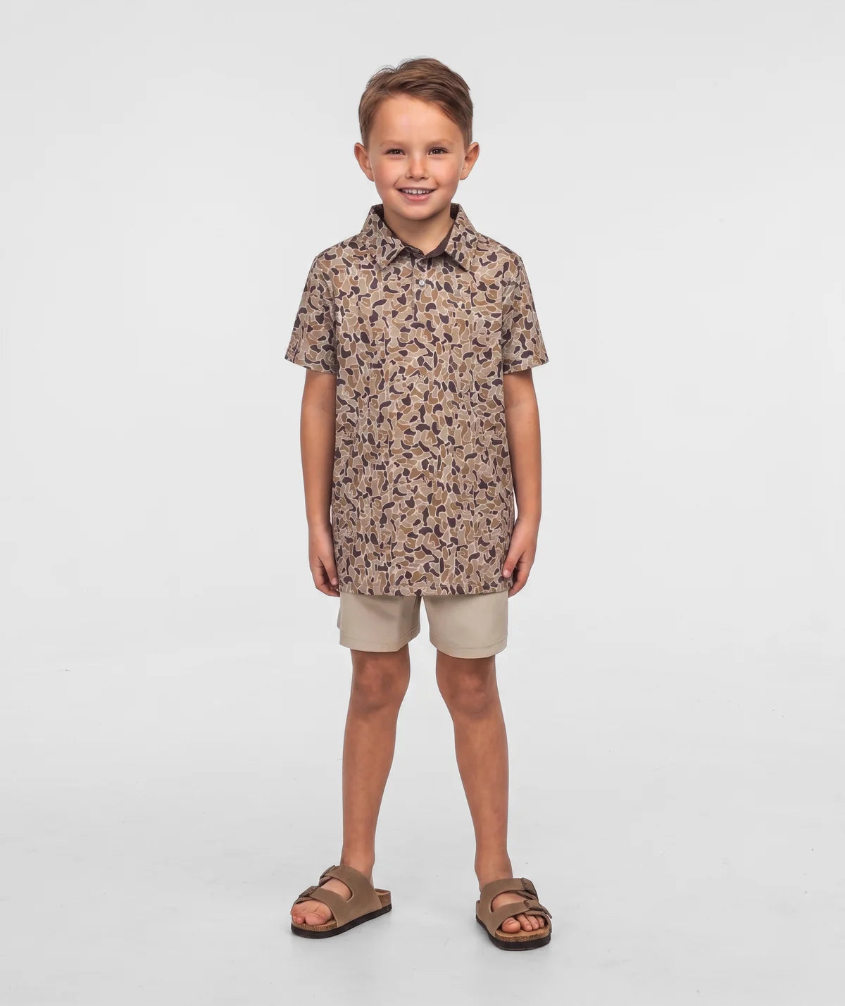 Youth Hunters Hideaway Printed Polo - Ember Brown