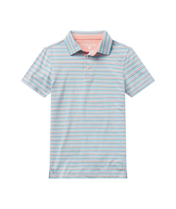 Boys Grant Striped Polo - Island Coral