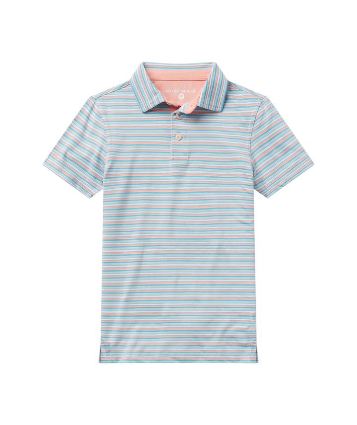 Boys Grant Striped Polo - Island Coral