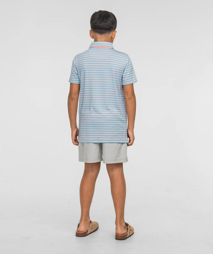 Boys Grant Striped Polo - Island Coral