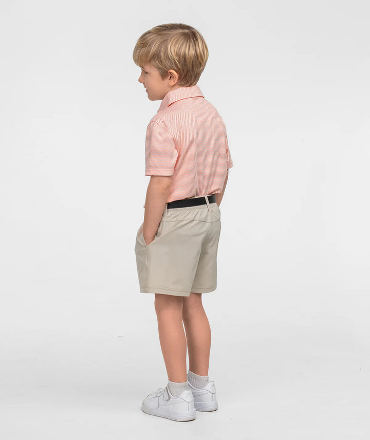 Boys Heather Madison Stripe Polo - Flamingo