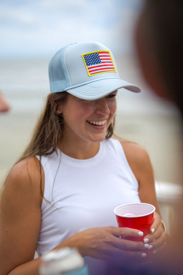 LG Patriotic Patch Foam Trucker Hat - Dove Blue