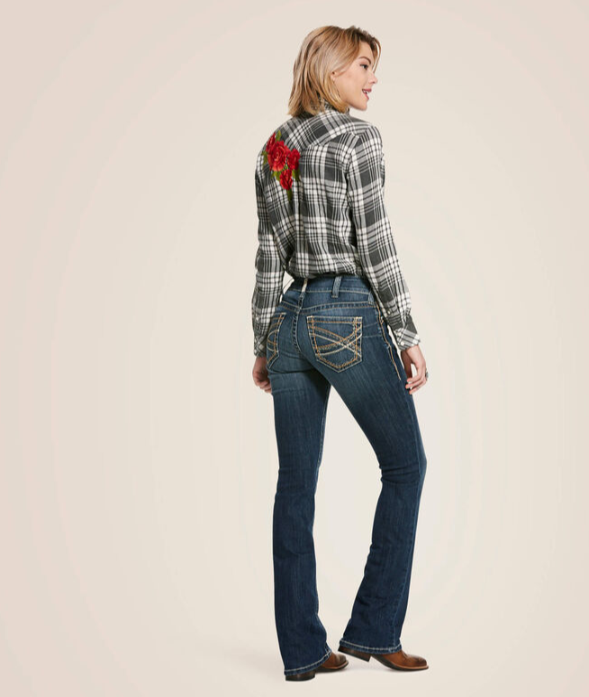R.E.A.L. Mid Rise Stretch Entwined Festival Boot Cut Jean