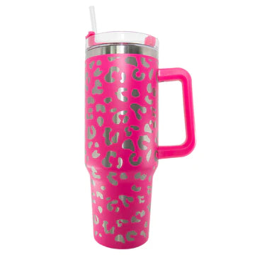 Modern Pink Leopard  40 Oz Tumbler with Handle
