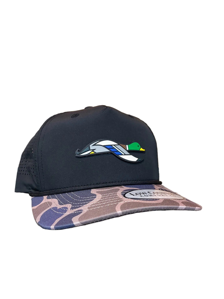 Mallard Flying PVC Patch Hat - BLACK/CAMO BILL