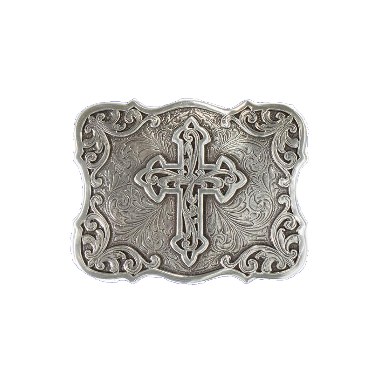 Cross Filigree Square Silver Buckle