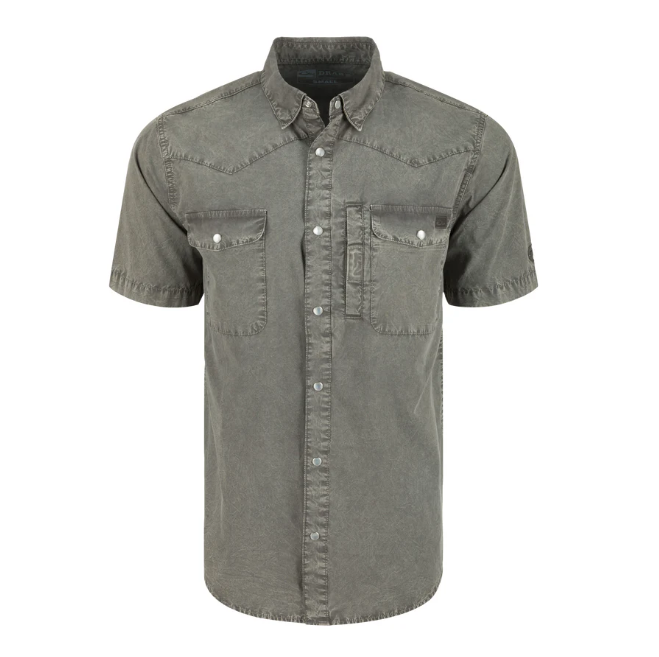 Cinco Ranch Western Acid Wash Solid Shirt SS- Castlerock Grey