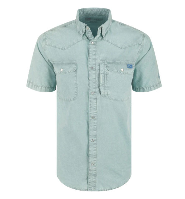 Cinco Ranch Western Acid Wash Solid Shirt SS- Dusty Blue