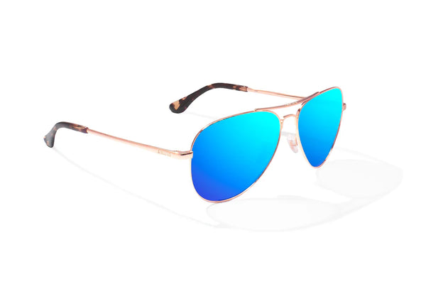 Soldado Satin Rose Gold with Blue Mirror Plastic Lenses
