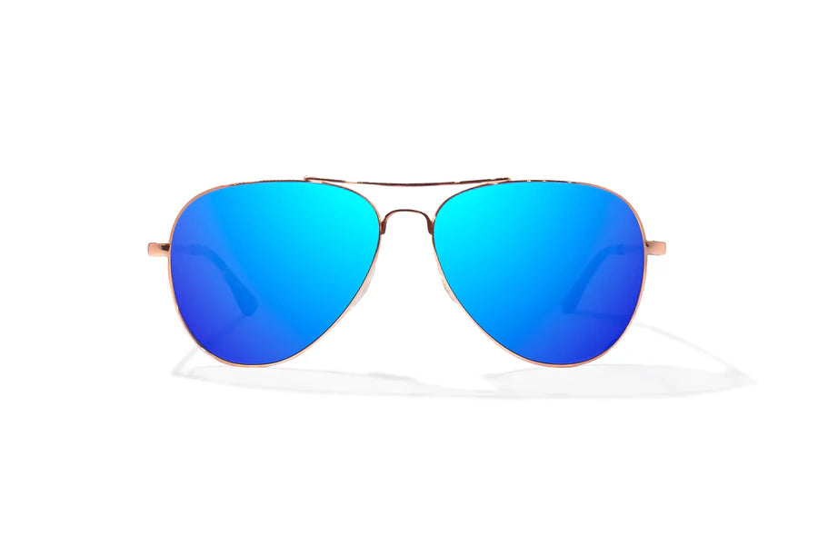 Soldado Satin Rose Gold with Blue Mirror Plastic Lenses