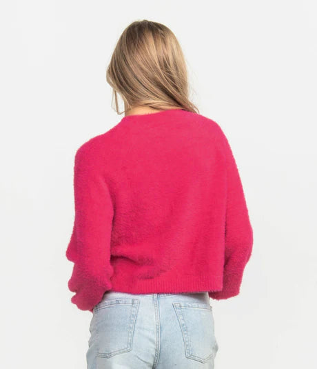 Cropped Feather Knit Sweater - Elle Pink