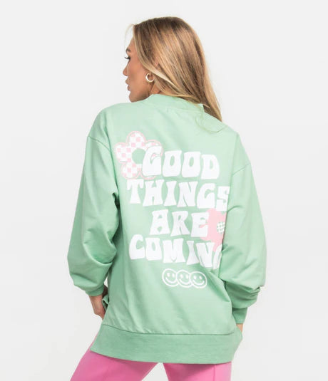 Happy Thoughts Puff Sweatshirt - Sour Apple