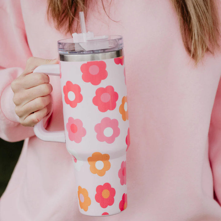 KatyDid Tumbler w/ Handle - Groovy Flowers