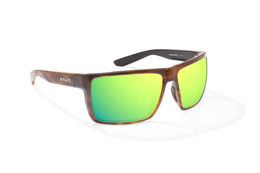 Stiltsville Gloss Brown Tortoise with Green Mirror Glass Lenses